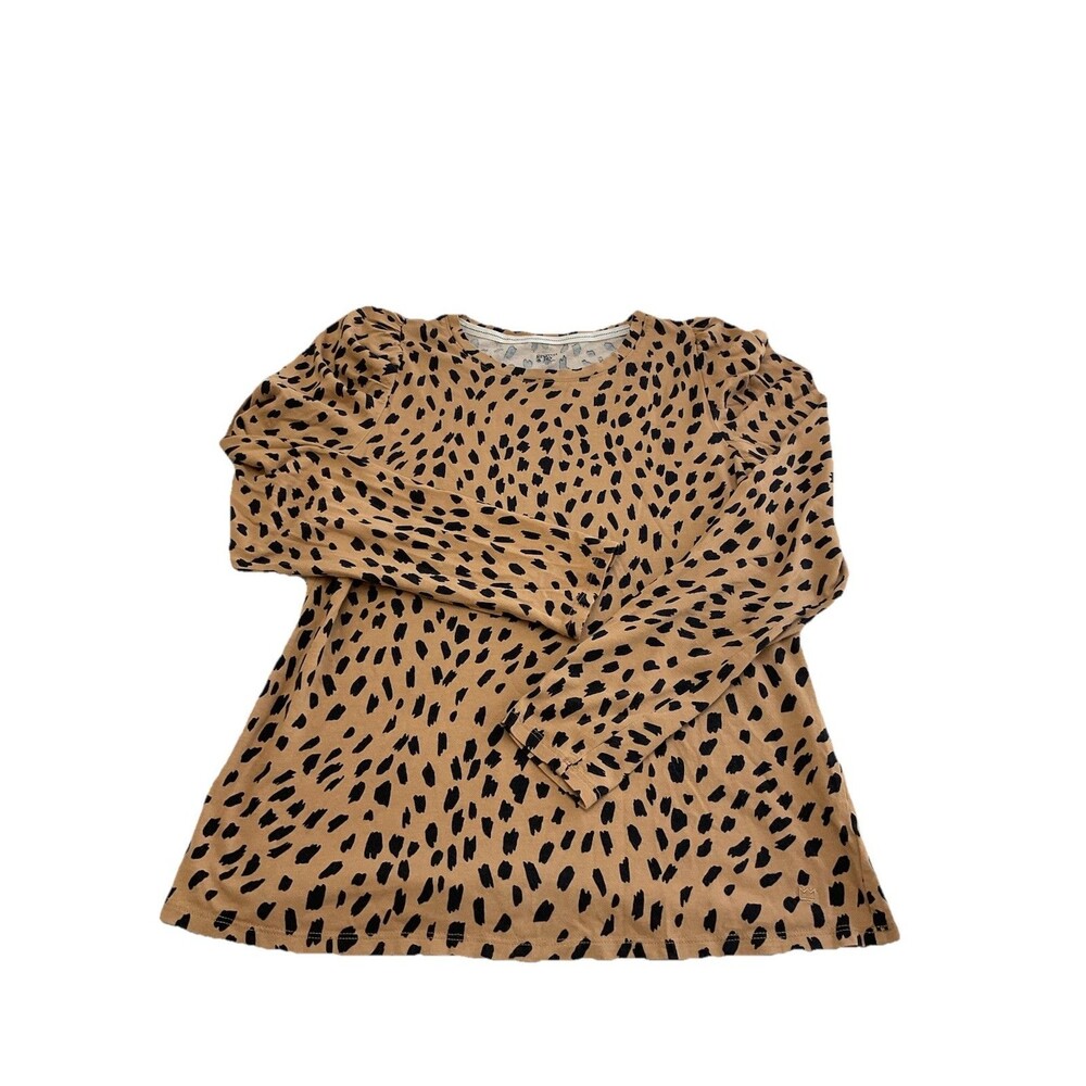 Crown & Ivy Leopard Print Puff Sleeve Top Shirt Medium Animal Print Glam Lounge
